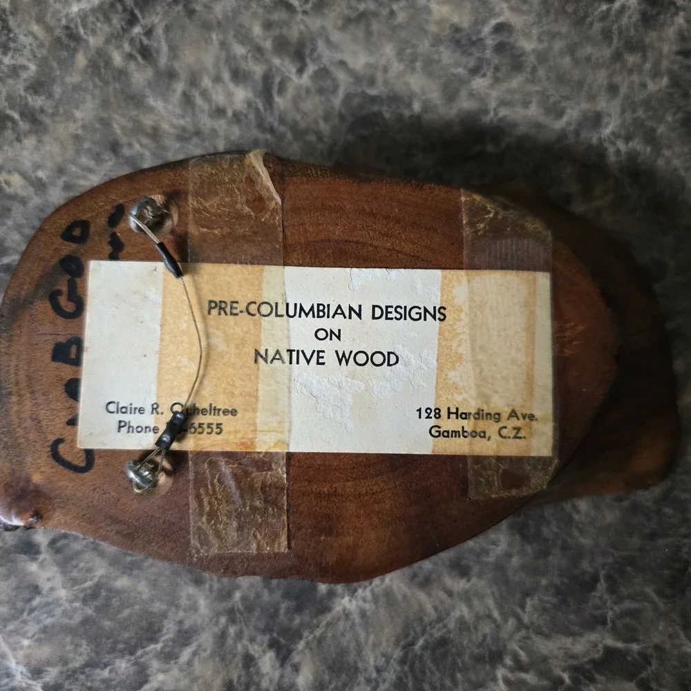 Vintage Pre-Columbian Crab Wall Plaque Hand‎ Painted Native Wood Gamboa Canal...